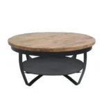 Rustic Industrial Round Coffee Table with Lower Shelf