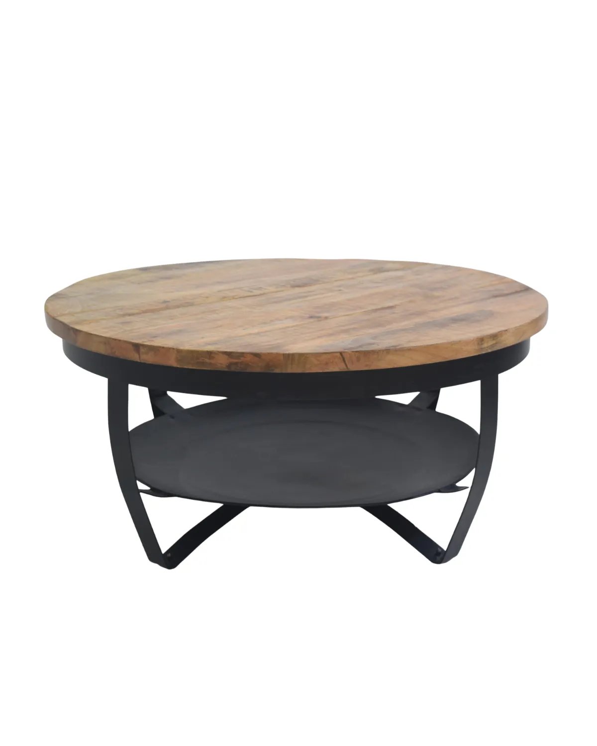 Table-37 Rustic Industrial Round Coffee Table with Lower Shelf - Image 1