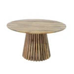 Rustic Slatted Wood Pedestal Dining Table