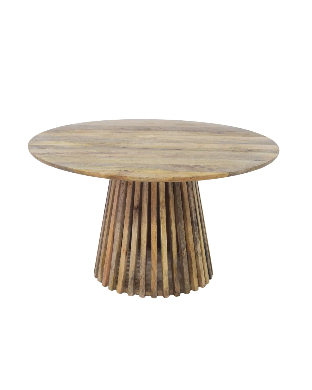 Table-39 Rustic Slatted Wood Pedestal Dining Table - Image 1