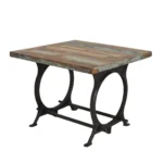 Vintage Reclaimed Wood Table with Curved Metal Base