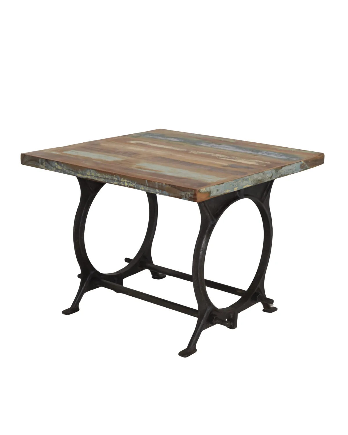 Table-4 Vintage Reclaimed Wood Table with Curved Metal Base - Image 1