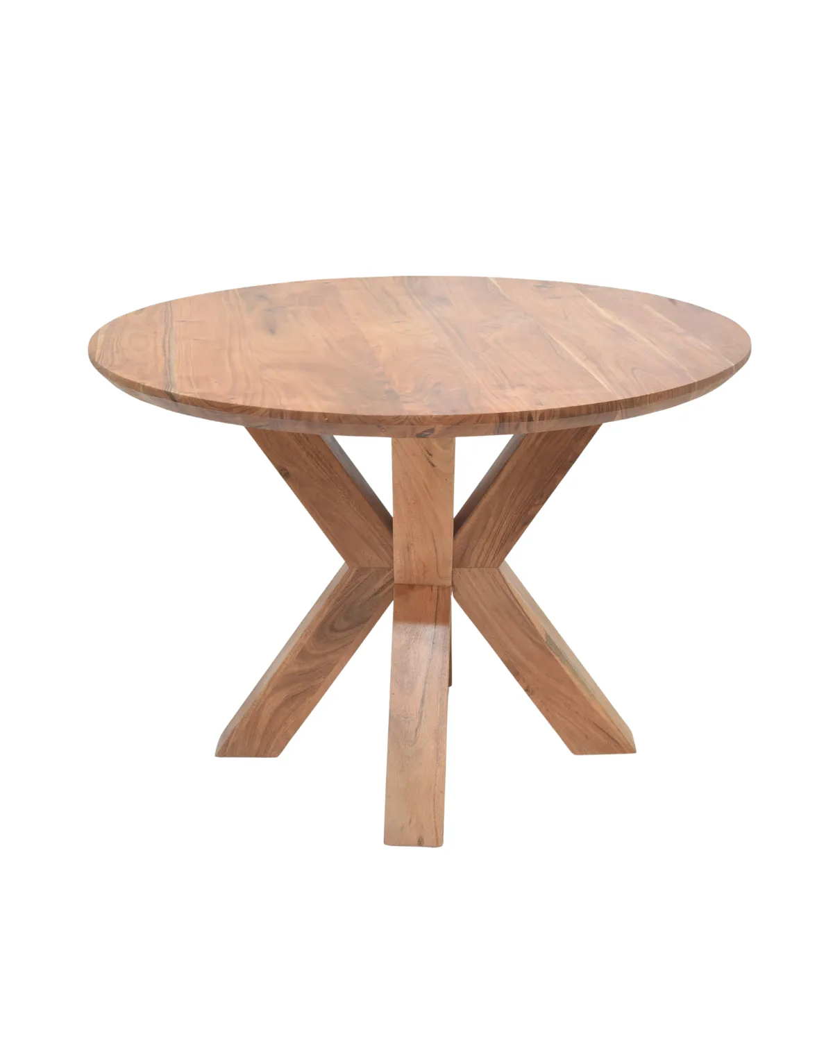 Table-40 Rustic Round Wood Dining Table with Geometric Base - Image 1