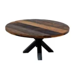 Reclaimed Wood Round Dining Table with Industrial Base