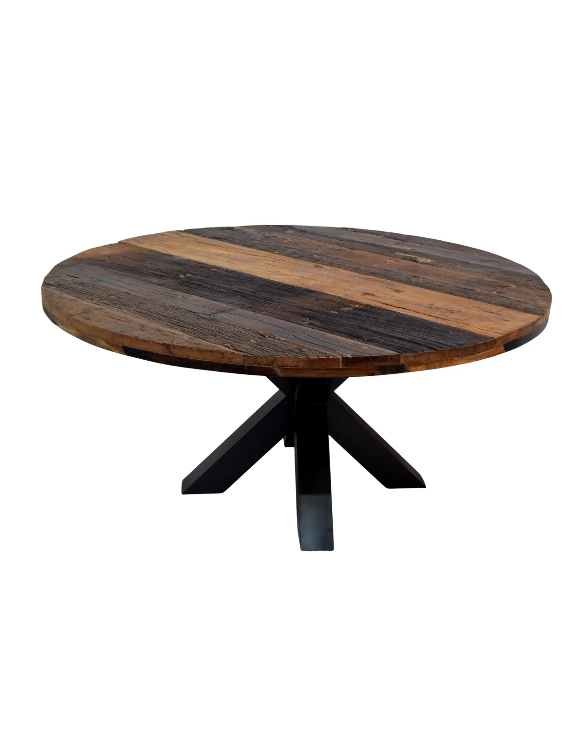 Table-42 Reclaimed Wood Round Dining Table with Industrial Base - Image 1