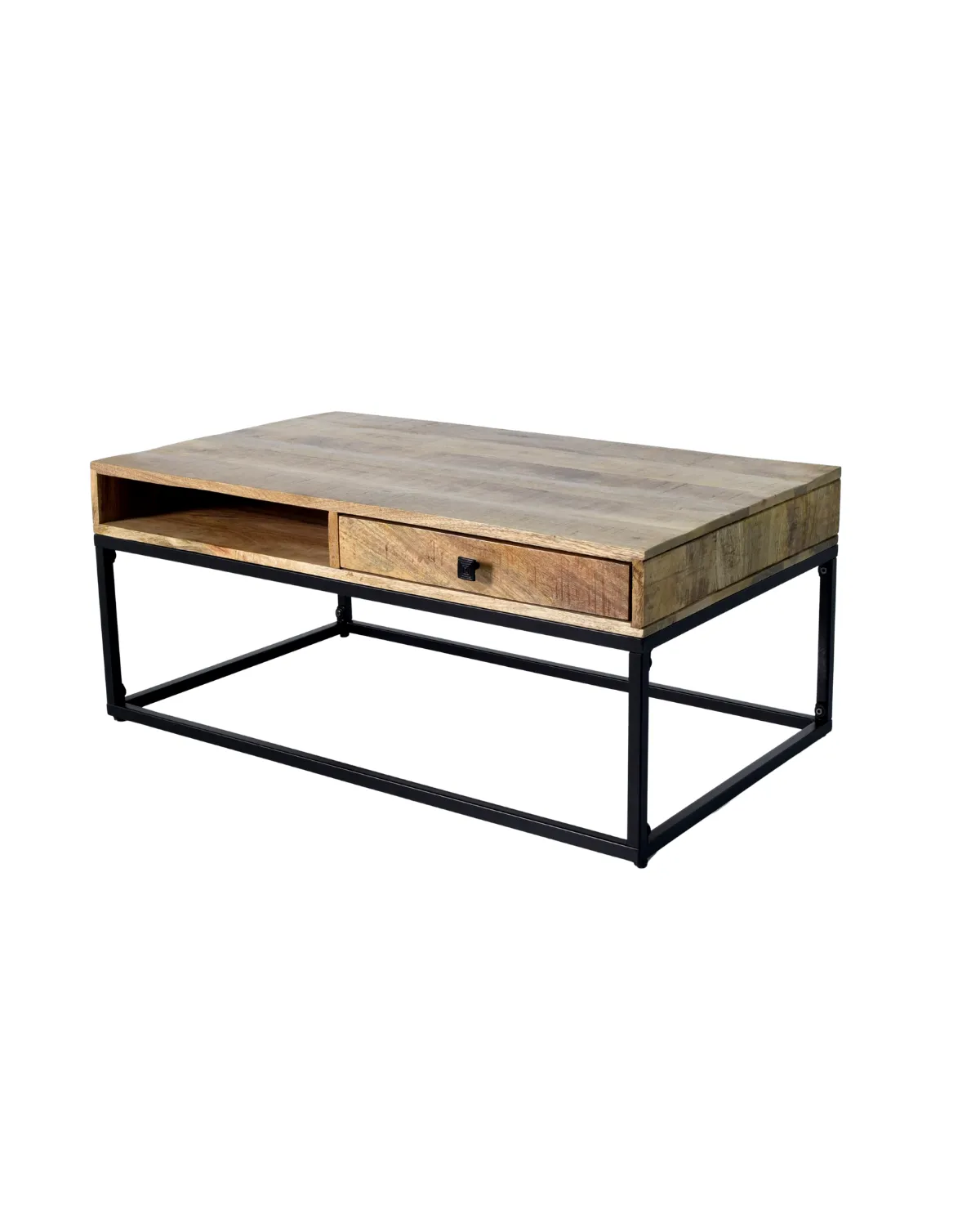 Table-43 Rustic Industrial Wood Coffee Table with Drawer - Image 1