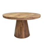 Textured Round Wooden Pedestal Table