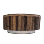 Rustic Reclaimed Wood Round Coffee Table with Metallic Base