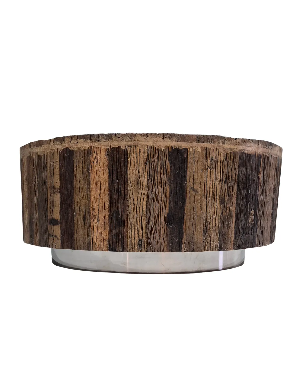 Table-8 Rustic Reclaimed Wood Round Coffee Table with Metallic Base - Image 1