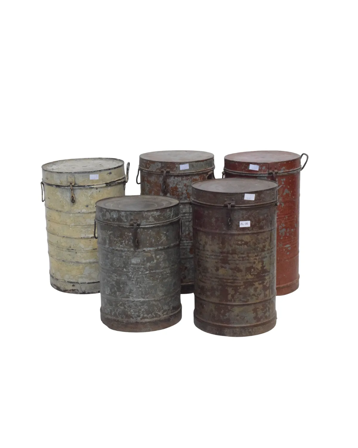 Vintage -12 Vintage Rustic Metal Storage Drum Collection - Image 1