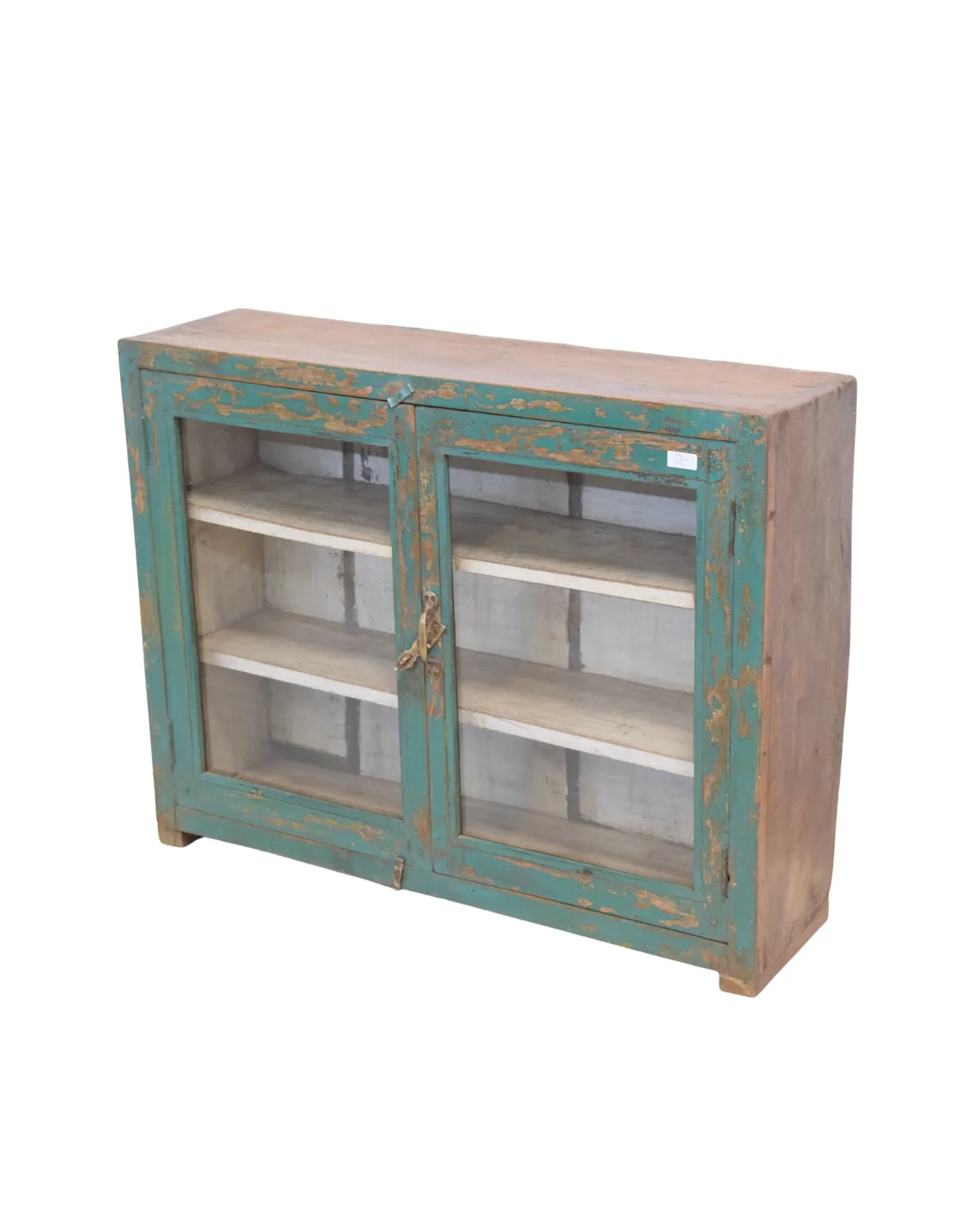 Vintage -13 Antique Turquoise Wooden Display Cabinet - Image 1