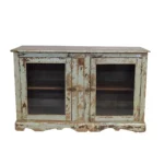 Antique Sage Green Distressed Wooden Display Cabinet