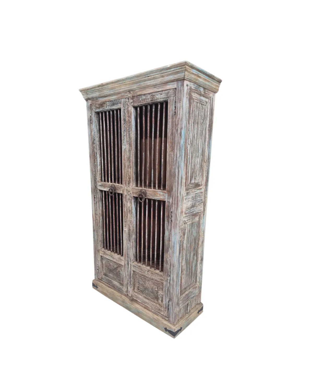 Vintage -21 Antique Rustic Slatted Door Wooden Cabinet - Image 1