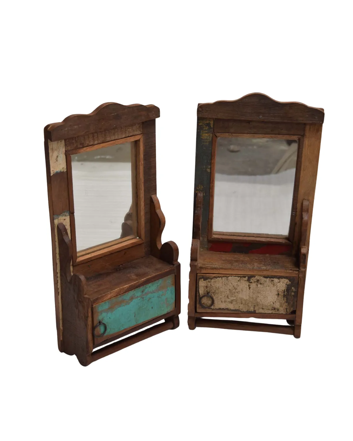 Vintage -3 Antique Reclaimed Wood Mirror Cabinet with Vintage Drawer - Image 1