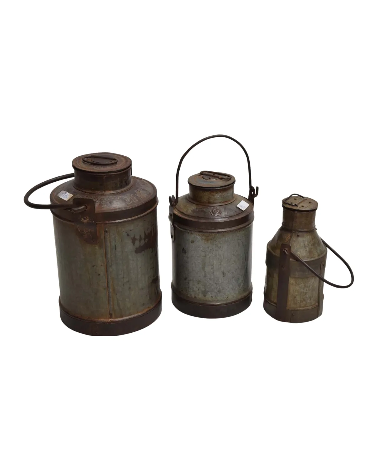 Vintage -5 Antique Rustic Metal Milk Can Collection - Image 1